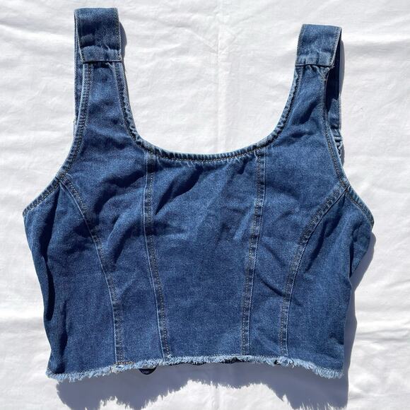 Lone Star Denim Crop Top Skirt Set Womens Small Blue Shorts 2 Piece Outfit - Picture 2 of 8